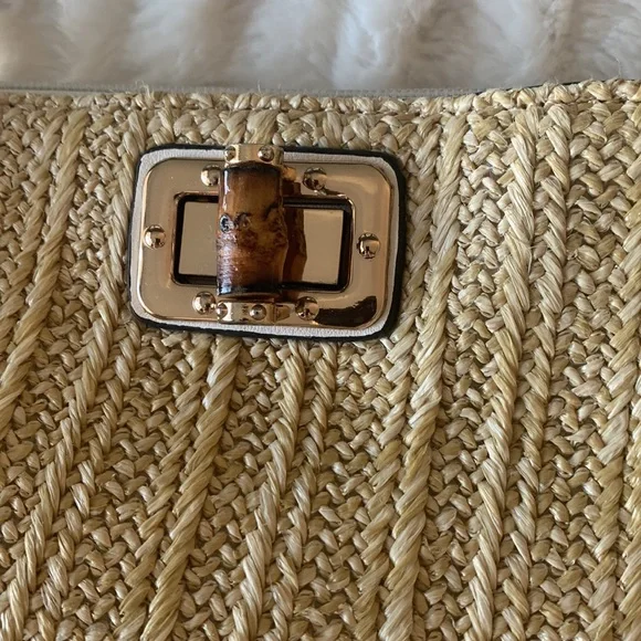 Sondra Roberts Squared straw and white leather handbag EUC - Picture 4 of 9